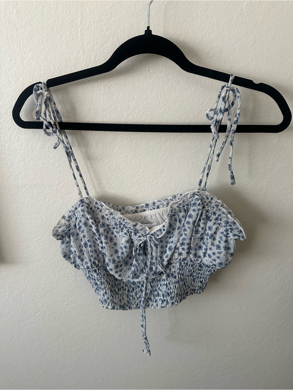 Princess Polly Floral Tie-Shoulder Crop Top - Blue/White